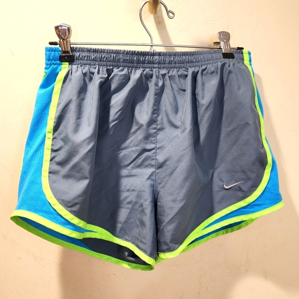 Nike Gray Shorts with Blue Mesh and Neon Trim Size S